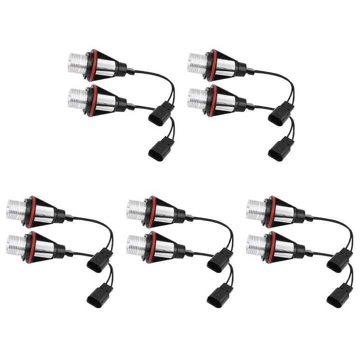 10 db LED Angel Eye izzó készlet, fekete, 8000K, BMW E39 E53 E60 E63 E64 E66 E87 X3 X5 modellekhez