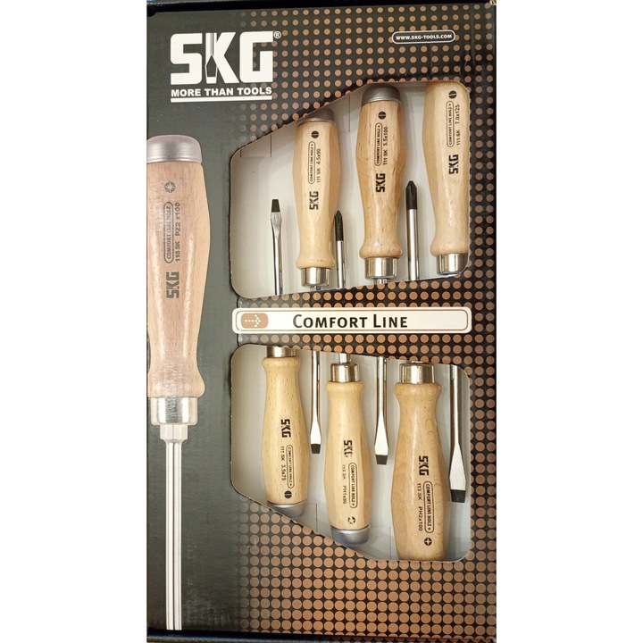 SKG Profi Comfort 6 db-os csavarhúzó készlet, króm-vanádium-molibdén acél, fa nyél, különböző méretek