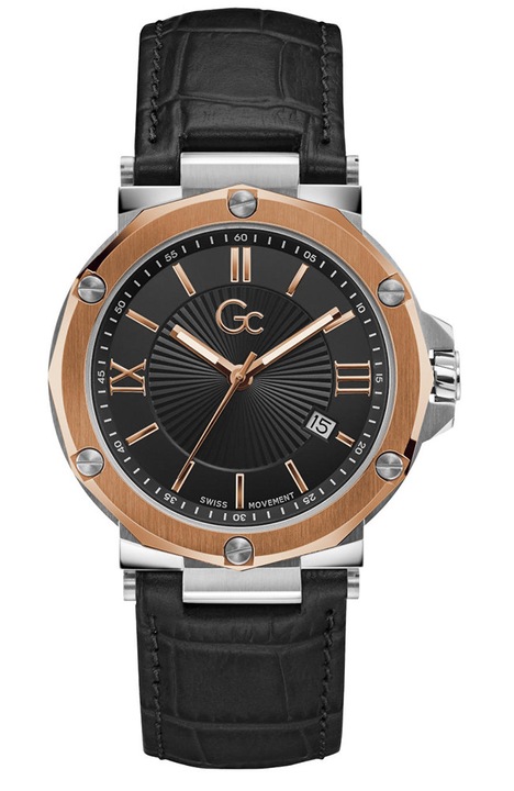 Мъжки часовник GUESS Collection червено-черен, кожена каишка 42мм