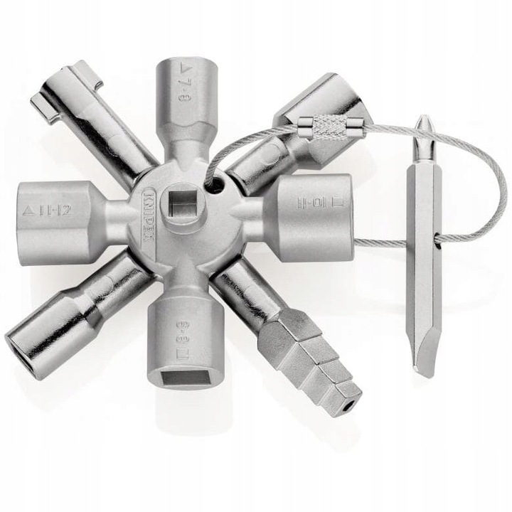 Knipex TwinKey multifunkciós kulcs, 10 profil, 2 kereszt alakú fej, 92x85x23mm