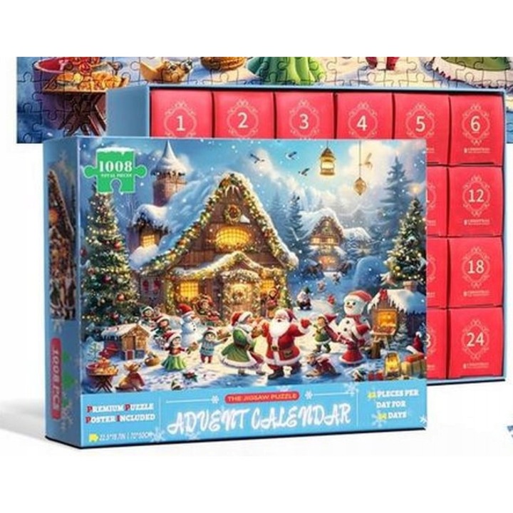 Karácsonyi Puzzle Advent, 1008 darab, 24 doboz, többszínű, 70x50cm