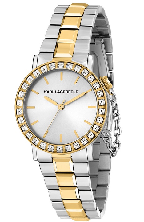 Karl Lagerfeld női karóra R0553100504 rozsdamentes acél ezüst kétszínű számlap cirkónia karkötő
