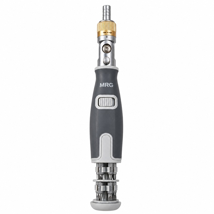 Комплект отвертки MRG M2050C, Тресчотка, Въртяща се на 180 градуса, Многофункционална, 10 бита, Сменяеми накрайници
