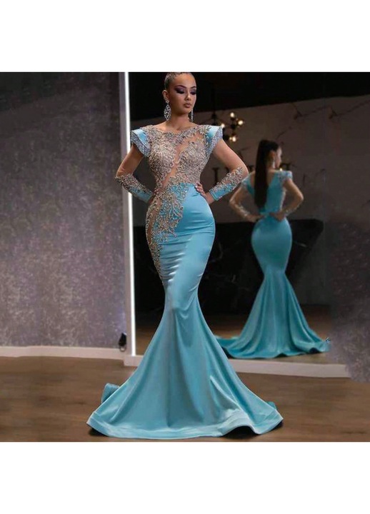 Rochie de seara, lunga, Seria Sand Gold, albastru, pentru banchet