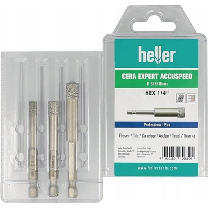 Heller 3 db-os gyémánt fúrókészlet 6x67x80mm hatszögletű, többszínű
