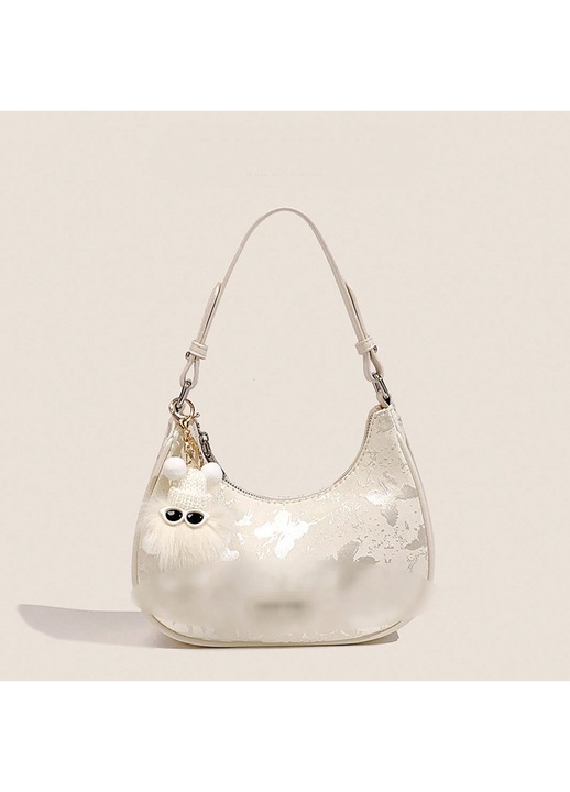 Női táska, félhold alakú, fehér, egyvállas, crossbody