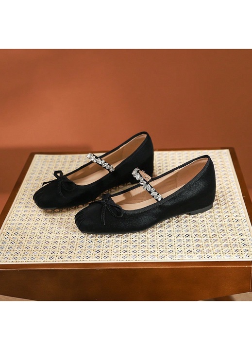 Pantofi dama, pantofi de ocazie, cu strasuri, negru, fabricat din material textil