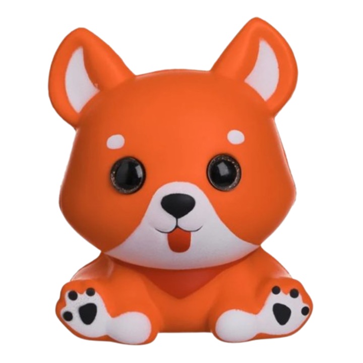 Jucarie Squishy VICTINY® Caine Portocaliu cu Ochi Mari 12x9x14.5cm