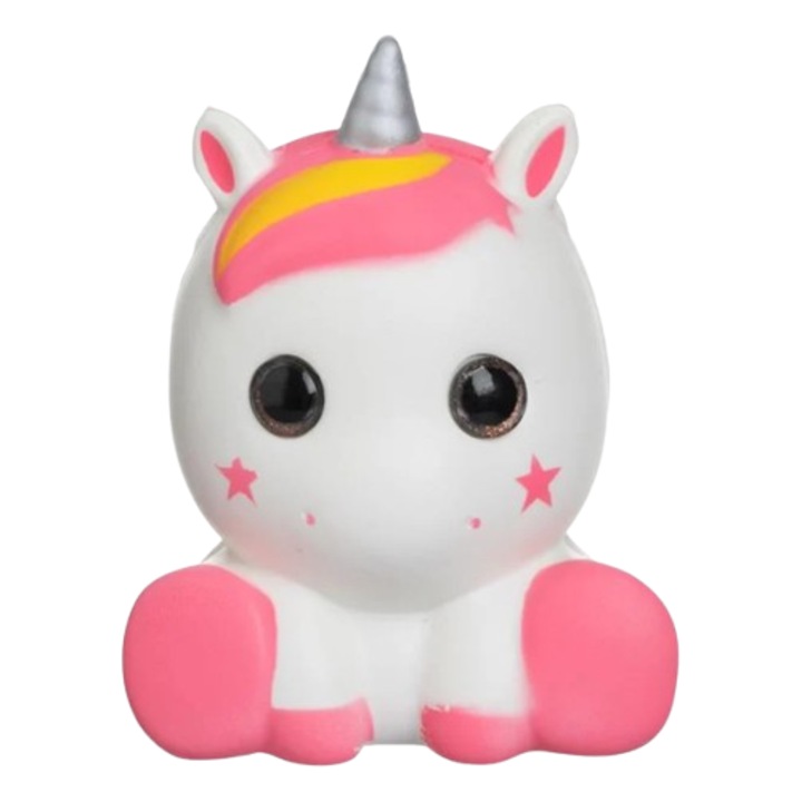 Jucarie Squishy VICTINY® Unicorn Alb cu Ochi Mari 11x9x15cm