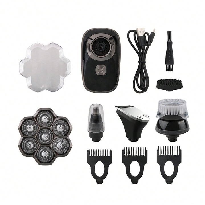 Aparat de tuns multifunctional cu 7 capete, rezistent la apa, negru