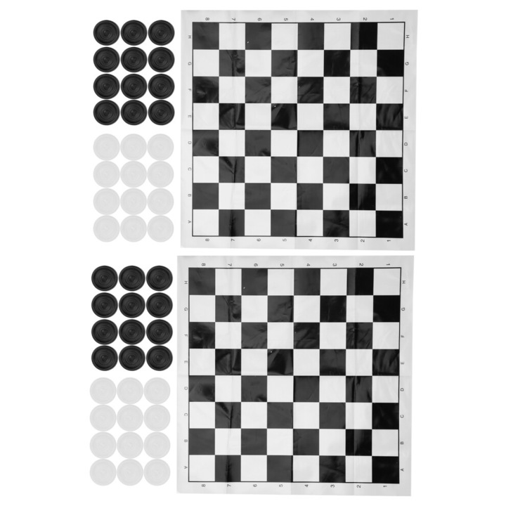 Set 2 jocuri dame, tabla pliabila plastic, 25x25cm, usor portabil