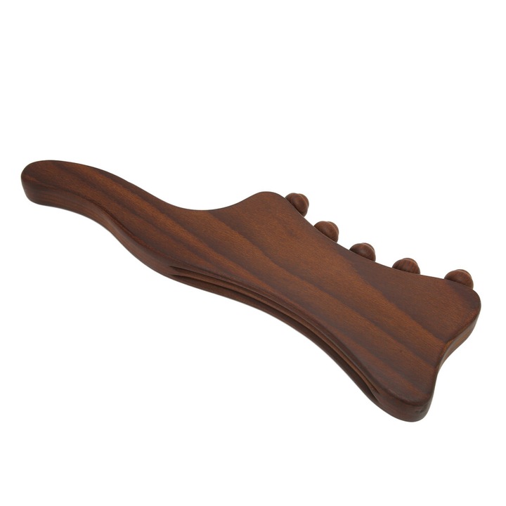 Baston gua sha lemn fag carbonizat 5 puncte masaj maner ondulat