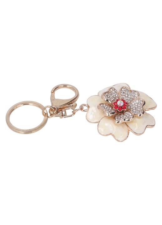 Breloc metalic floare bujor, decor multicolor, 5x5cm