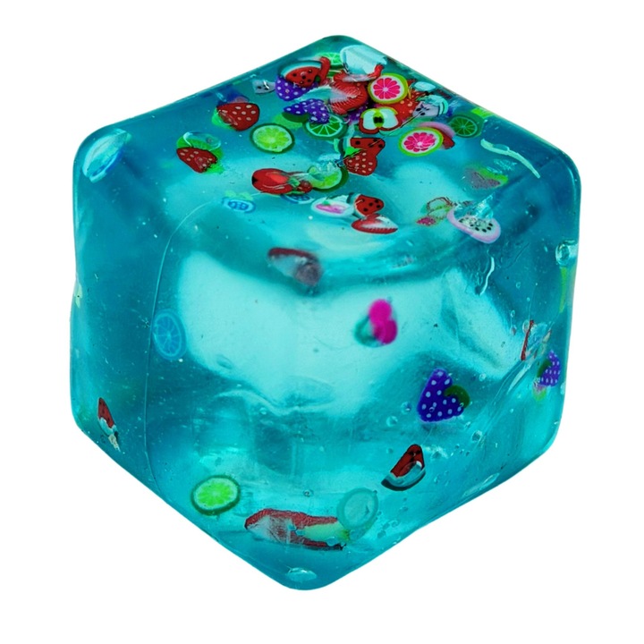 Cub Fidget 3D, Flippy, Model Fructe de Vara, Jucarie Antistres Senzoriala pentru Copii si Adulti, Cub pentru Relaxare si Concentrare, 5 cm, Albastru