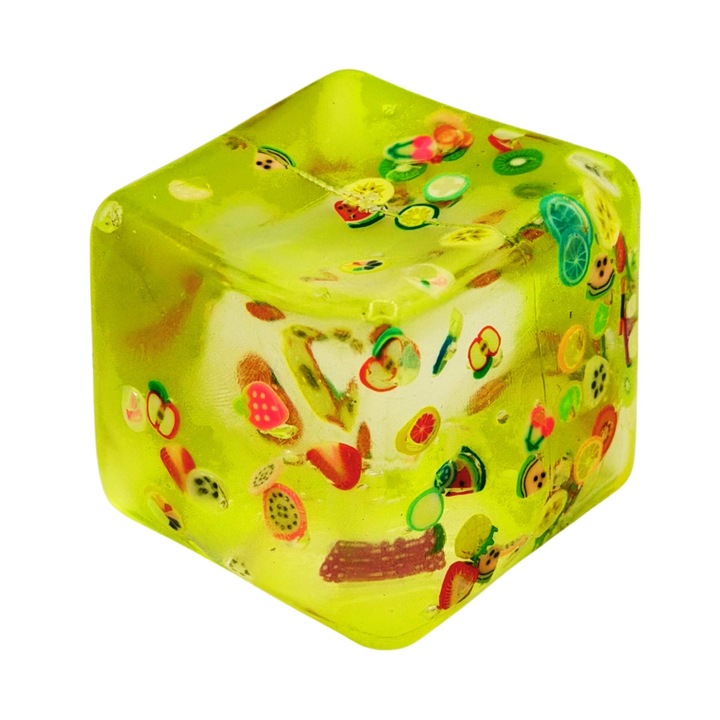 Cub Fidget 3D, Flippy, Model Fructe de Vara, Jucarie Antistres Senzoriala pentru Copii si Adulti, Cub pentru Relaxare si Concentrare, 5 cm, Galben
