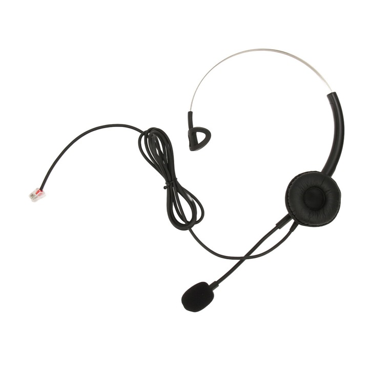 Vezetékes telefon headset, zajszűrős, fekete, állítható, kényelmes