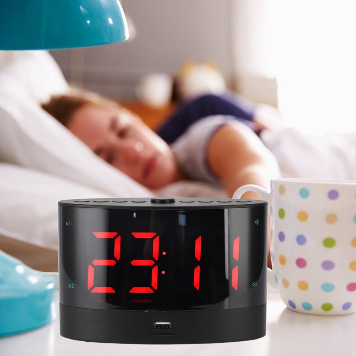 Rezgő ébresztőóra, kettős riasztással, piros LED, állítható, 32 láb