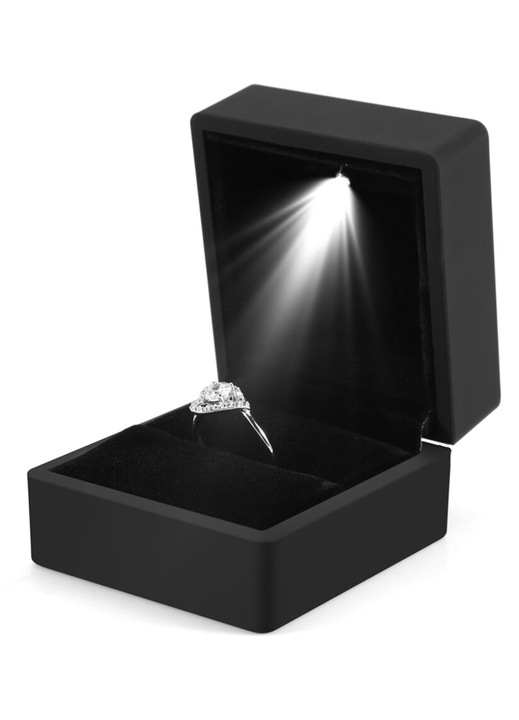 Cutie bijuterii cu LED, negru, material premium, compacta