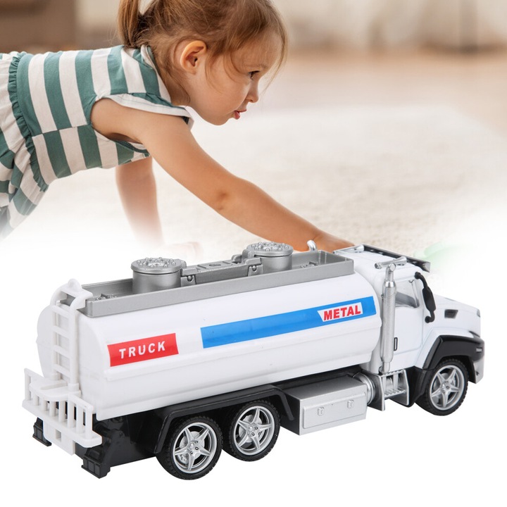 Model camion cisterna irigator 1:42, aliaj si plastic, functie pull-back, multicolor, 15x6x7cm