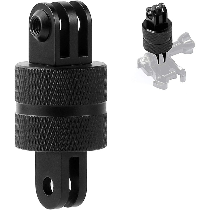Adaptor suport rotativ 360 grade, aluminiu, negru, set 2 piese, 1/4" 20
