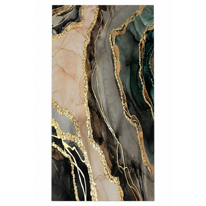 Traversa Antiaderenta, Polipropilena, Imprimeu Modern Abstract, Negru-Bej Nuante, 60x180cm