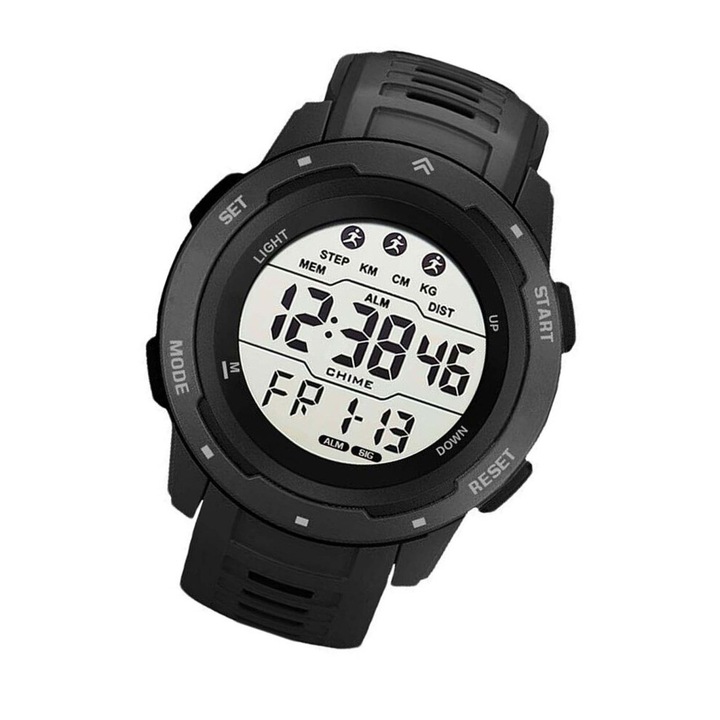 Ceas sport barbati digital multifunctional rezistent la apa negru