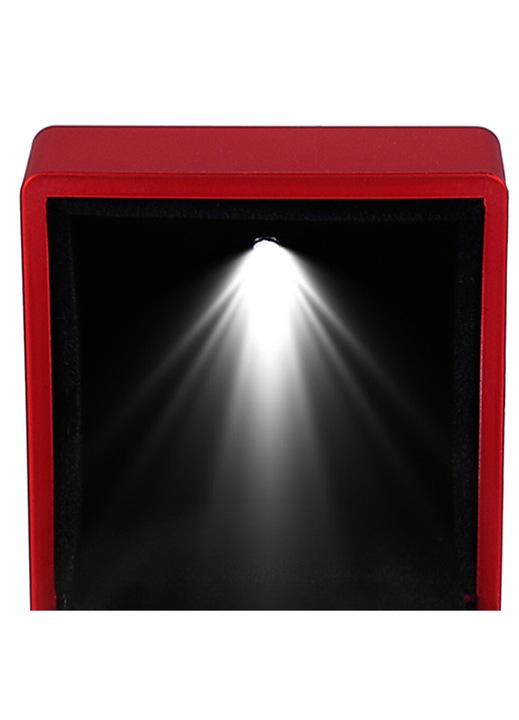 Cutie bijuterii LED pentru inele, rosu, plastic durabil, 7x7x5cm