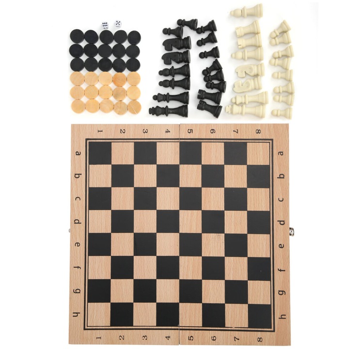 Set sah table si backgammon portabil lemn 29x29cm
