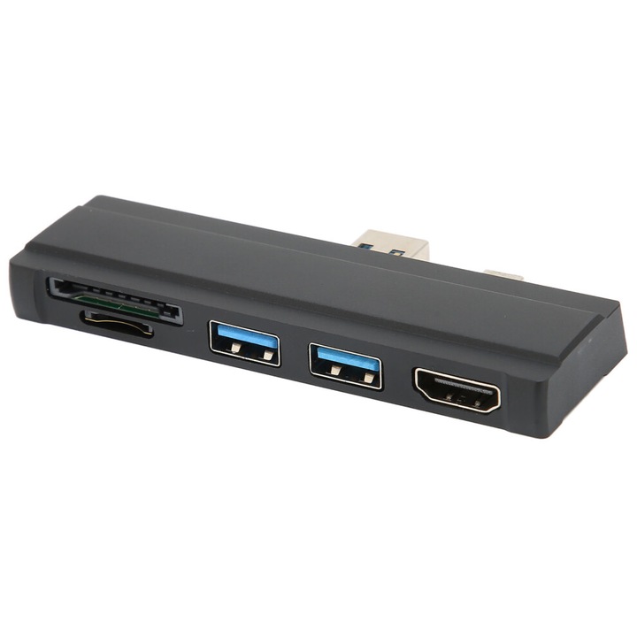 Dokkoló 5 az 1-ben, 4K HDMI, USB 3.0, kártyaolvasó, fekete, kompakt