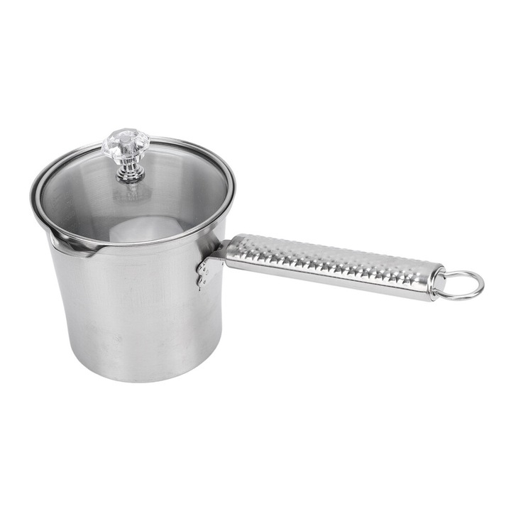 Ibric inox 500ml cu capac maner lung pentru lapte si ceai