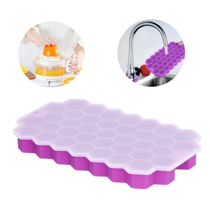 Tava de gheata din silicon cu capac, sigura, durabila, albastru, 15x15x5cm
