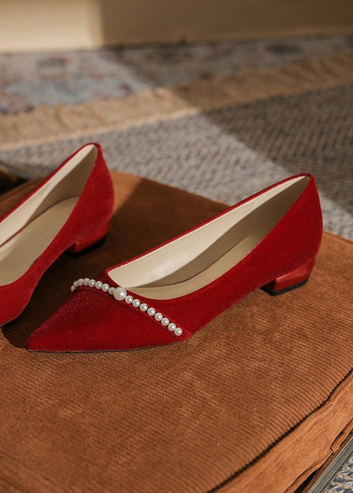 Pantofi dama, toc gros, rosu, elegant