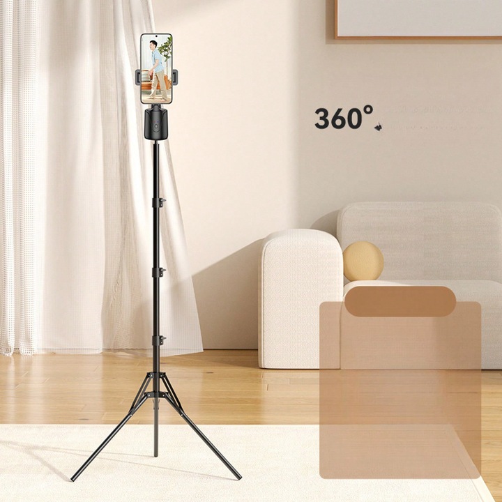 Stabilizator imagine automat, urmarire fata, suport telefon, YT10, negru, cu baza