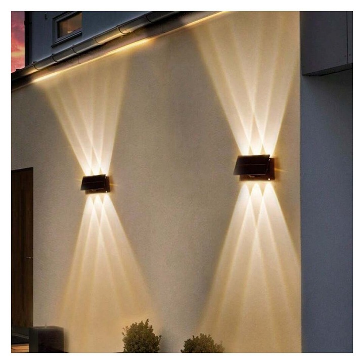 Lampa solara de perete, lumina calda, iluminat exterior gradina, 30x15x10cm