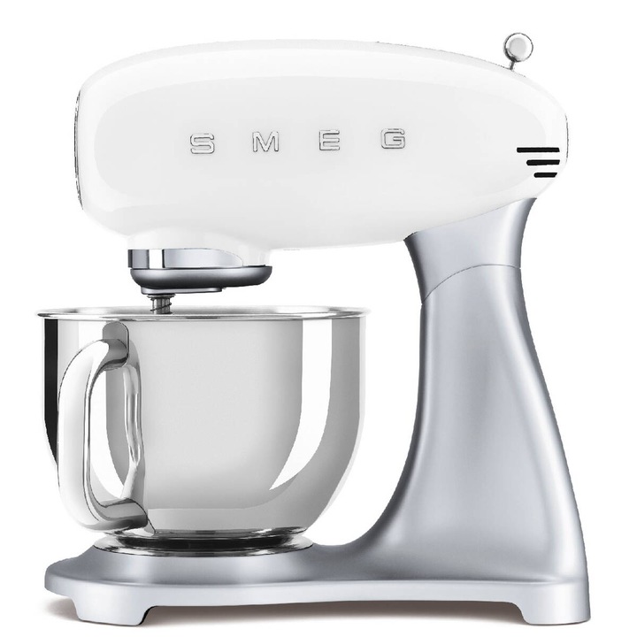 Планетарен миксер Smeg 50's Style SMF04WHEU, купа от неръждаема стомана 4.8L, мощност 800W, бял