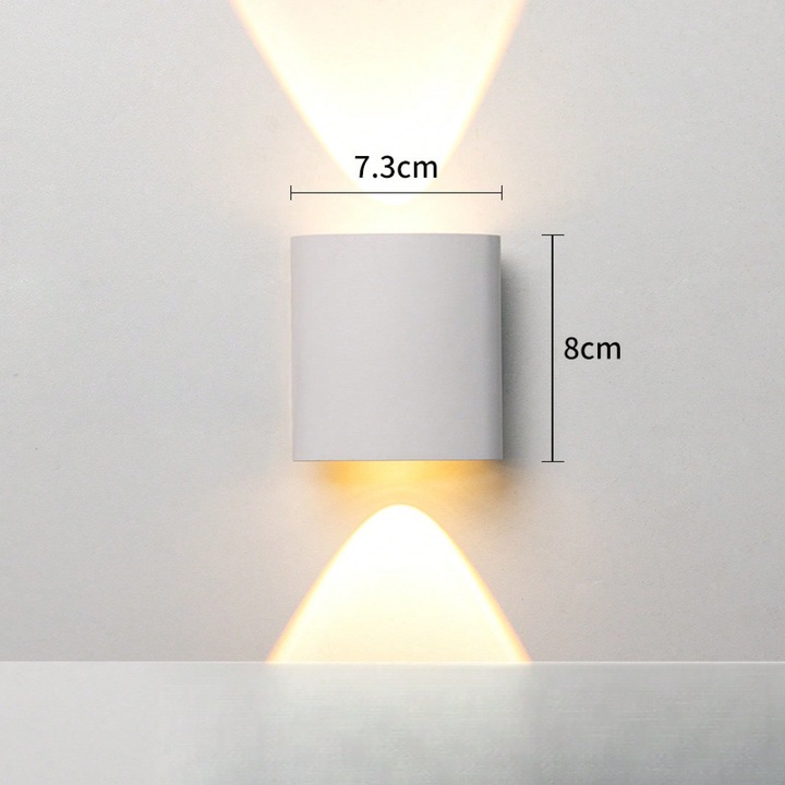 Водоустойчива LED апликация за стена, студено бяла, 2W, 2 глави, бяла, 2xW