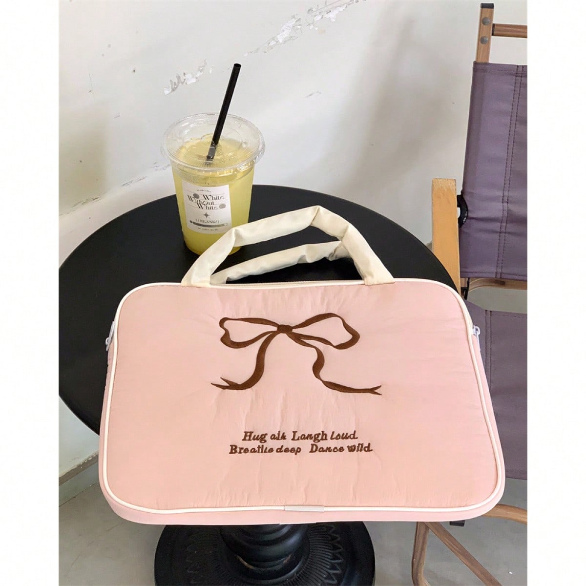 Geanta laptop broderie draguta 11 inch roz vertical