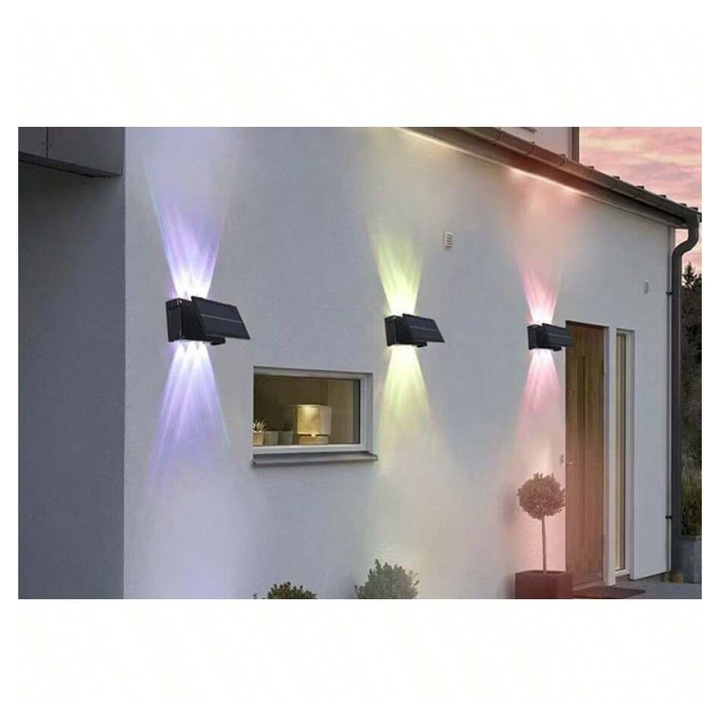 Lampa solara de perete, lumina colorata, pentru gradina, automat, exterior
