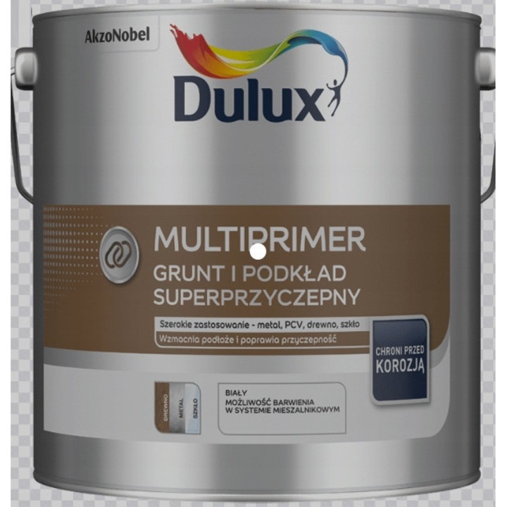 Dulux Multiprimer vízbázisú korróziógátló alapozó, szuper tapadású, magas tapadással és rugalmas, fémre, PVC-re és fára, fehér, 2.5L