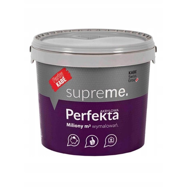Kabe Perfekta Supreme mosható akrilfesték falra és mennyezetre, magas fedőképesség, mosás- és törlésálló, fehér, 3L