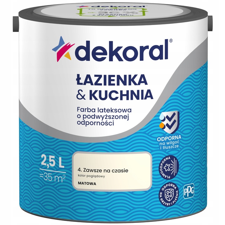 Dekoral Lazianka & Kuchnia mosható festék, fehér, 2.5L, nedvesség- és szennyeződésálló