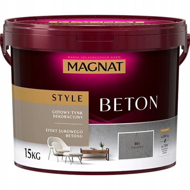 Декоративна мазилка, мазилка за ефект бетон Magnat Style Beton B03 Стомана готова за употреба, ефект суров бетон, разход 1-1,5 kg/m², стоманено сиво, 15 kg