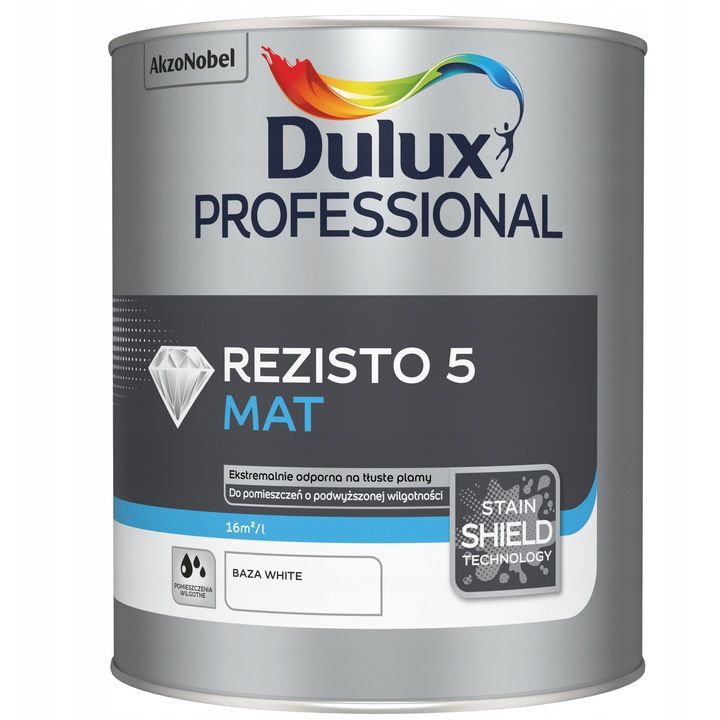 Vopsea pentru pereti si tavane, Dulux, Rezisto 5 Baza W, foltálló, mosható és fertőtleníthető, fehér, 0,9L