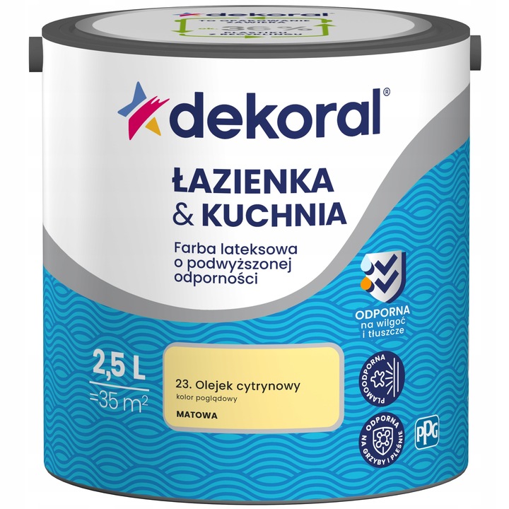 Dekoral mosható festék fürdőszobába és konyhába, 2,5L, citromsárga, nedvességálló