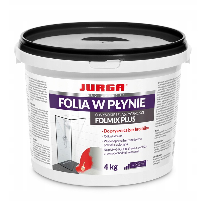 Jurga Folmix Plus folyékony membrán/folyékony fólia, használatra kész, rugalmas és fagyálló vízszigetelés, fehér, 4 kg