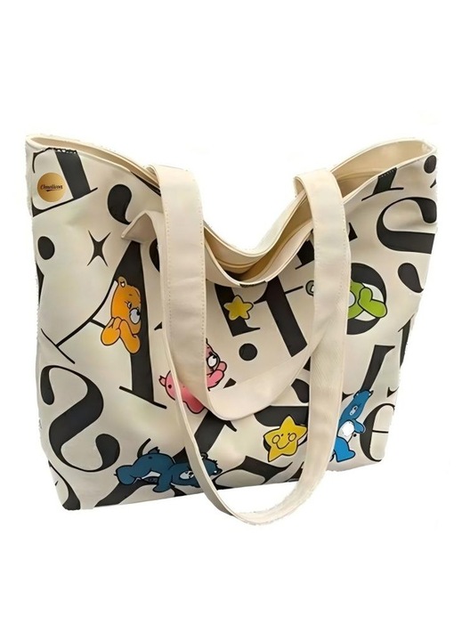 Geanta Shopper Textila, Tote, model 5 Ursi mici, 38x 33 cm, alb/negru, Omelivon®