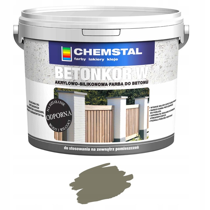 Chemstal Betonkor W betonfesték, akril-szilikon, időjárásálló, nagyon jó tapadású, vízbázisú, szürke, 10L