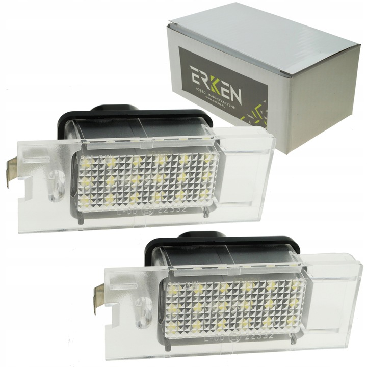 Rendszámtábla világítás / rendszámtábla lámpa Erken Renault Megane II/Clio III, CAN-BUS beépített ellenállásokkal, 18 x SMD LED lámpánként (összesen 36 LED), Hideg fehér 6500K, 2 darab