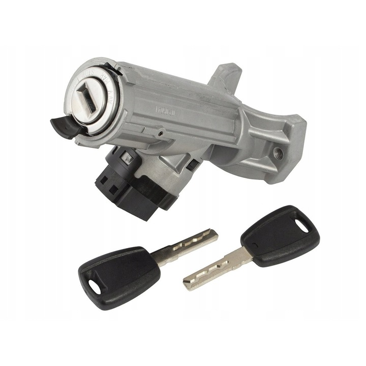 Gyújtáskapcsoló / indítókapcsoló Dlaauta Fiat Ducato III/Citroen Jumper II/Peugeot Boxer II 2006+, utángyártott alkatrész, komplett szett 2 kulccsal és csatlakozóval, ezüst, 1 szett