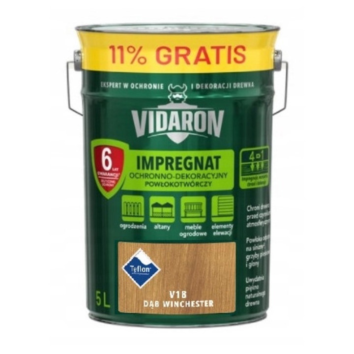 Vidaron V18 Winchester tölgyfa impregnáló 5L, 4 az 1-ben védelem, barna